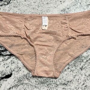 NWT vintage Victoria's Secret Beige sheer lace ruched hiphugger panties Large L